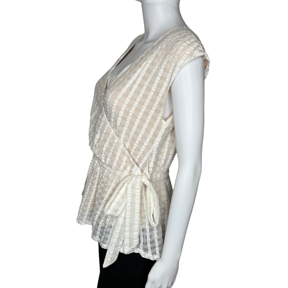 Deletta Mesh VNeck Cross Tie Peplum Sleeveless Top M - Picture 4 of 6
